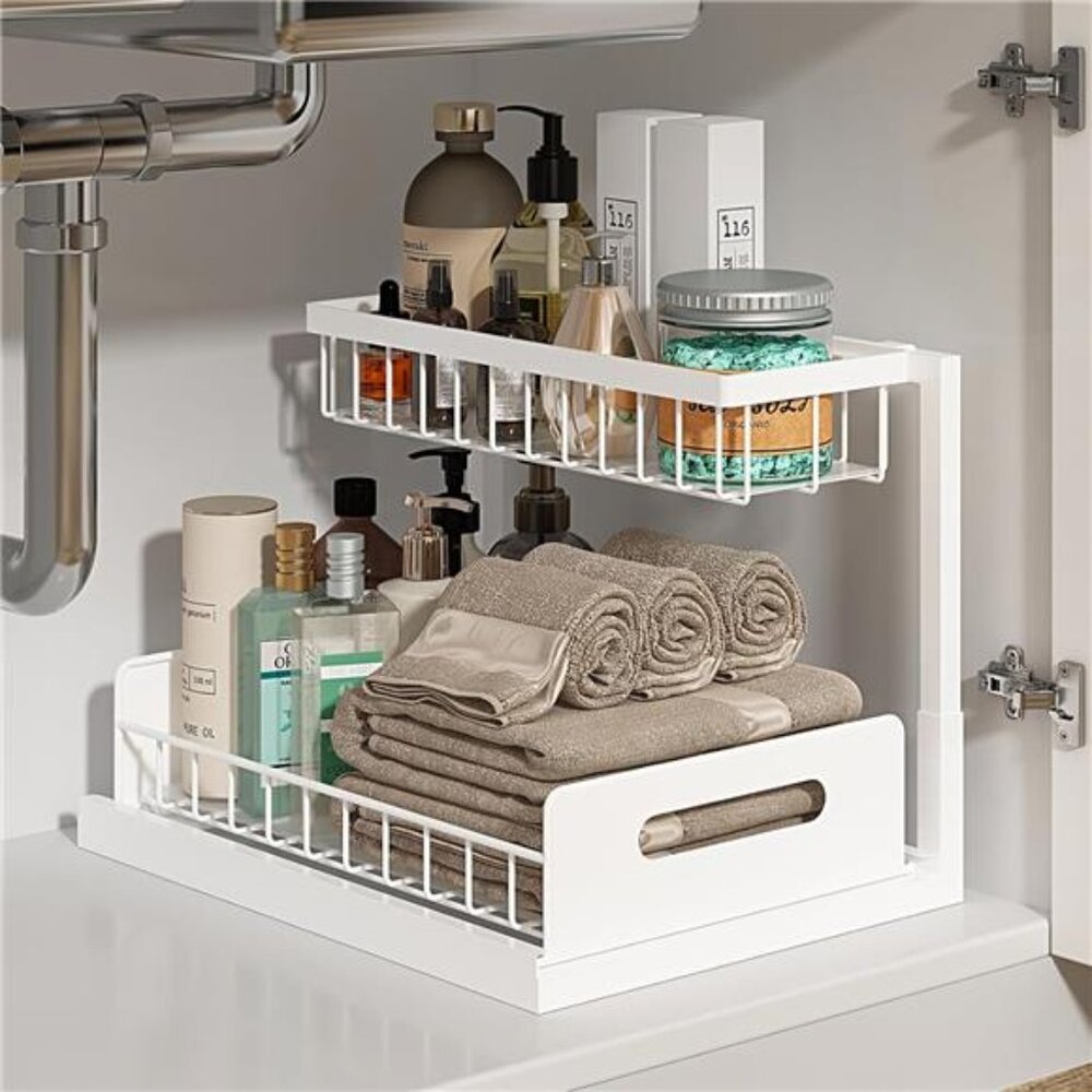 Under Sink Organizer, Pull Out Cabinet Organizer 2 Tier Slide Out Sink